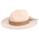 HAT2194 Glinda Grommet Trim Wide Brim Fedora - MiMi Wholesale