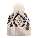 HAT3001 Elena Aztec Pattern Pom Beanie - MiMi Wholesale