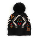 HAT3001 Elena Aztec Pattern Pom Beanie - MiMi Wholesale