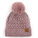 HAT3861 Kayley Woven Cable Knit Cuffed Pom Beanie - MiMi Wholesale
