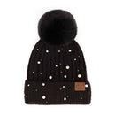 HAT4008 Naomi Pearl Embellished Pom Beanie - MiMi Wholesale