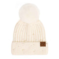 HAT4008 Naomi Pearl Embellished Pom Beanie - MiMi Wholesale