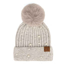 HAT4008 Naomi Pearl Embellished Pom Beanie - MiMi Wholesale