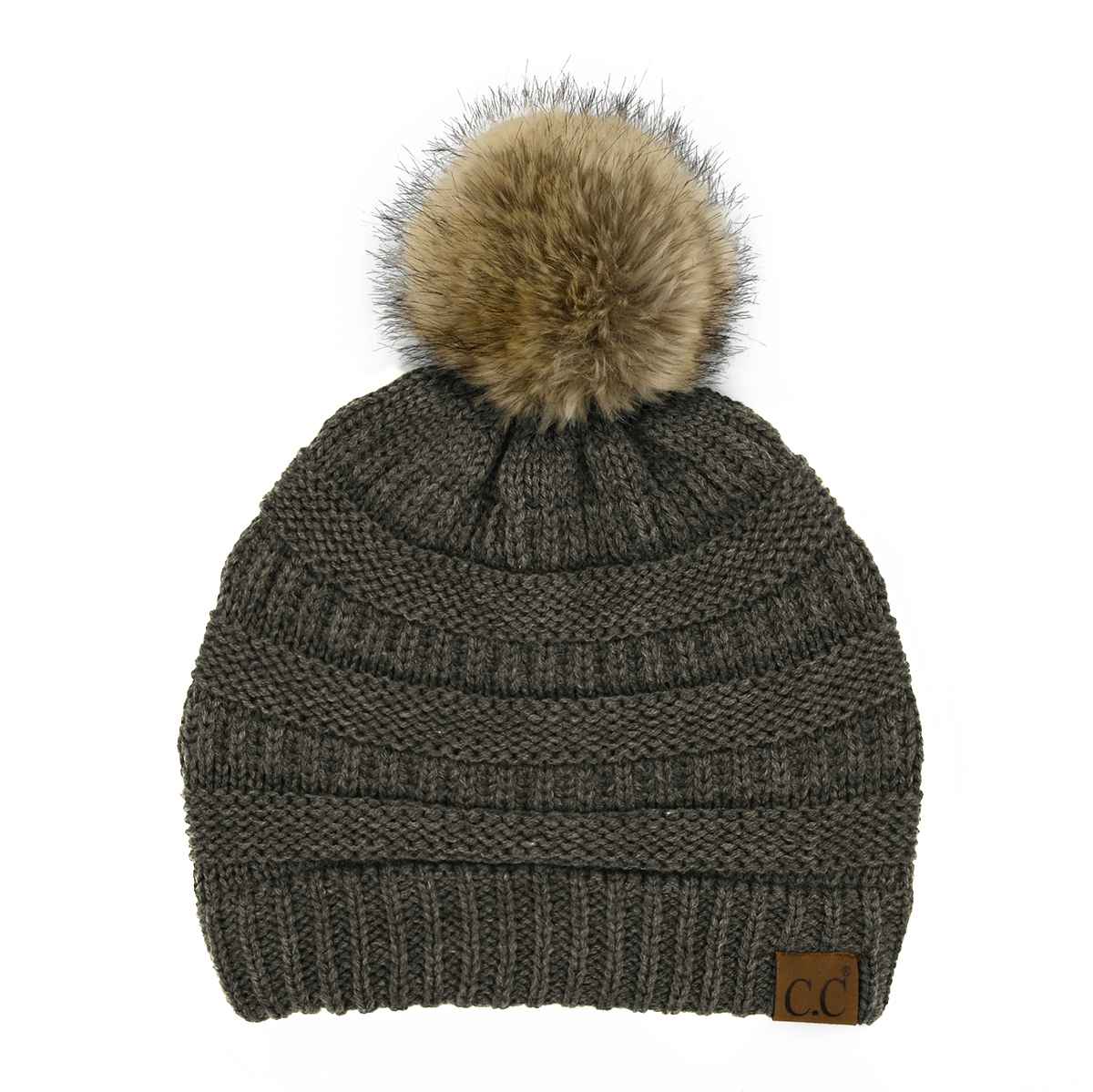 HAT43 Mia Knit Fur Pom Beanie - MiMi Wholesale