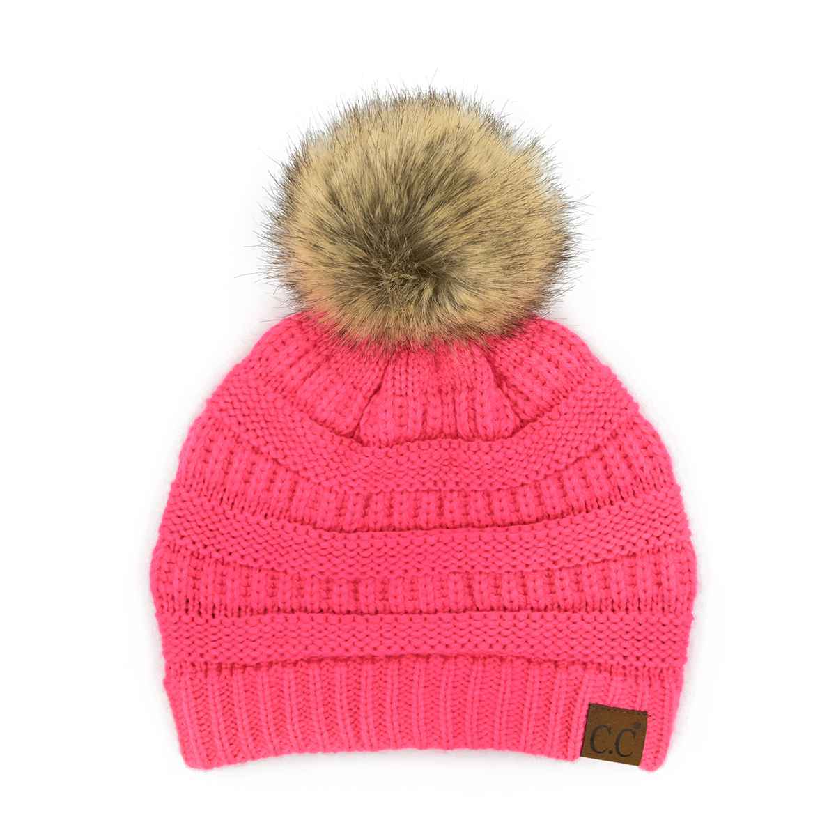 HAT43 Mia Knit Fur Pom Beanie - MiMi Wholesale