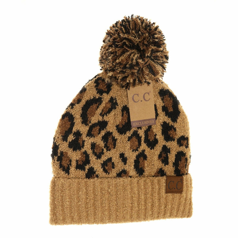 HAT7001 Evelyn Leopard Jacquard Knit Pom Beanie - MiMi Wholesale