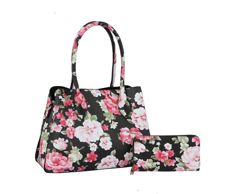 HG0130W Flower Printed 2-in-1 Satchel Handbag - MiMi Wholesale