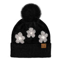 HTC0079 Darla Daisy Contrast Fur Pom Beanie - MiMi Wholesale