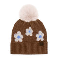 HTC0079 Darla Daisy Contrast Fur Pom Beanie - MiMi Wholesale