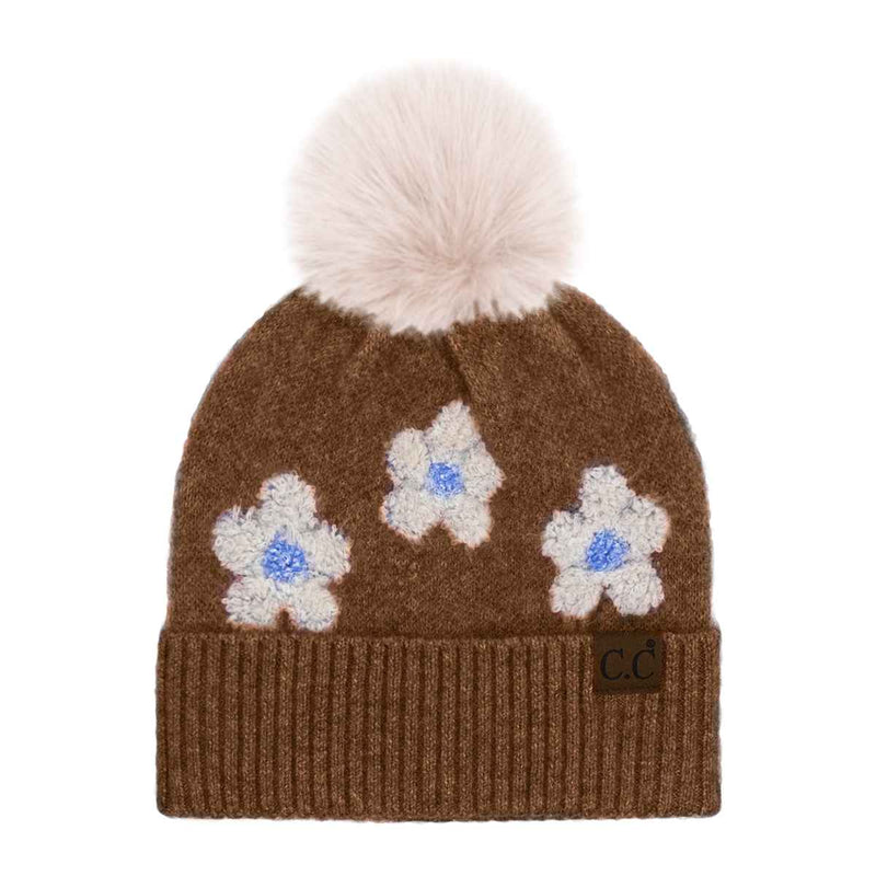 HTC0079 Darla Daisy Contrast Fur Pom Beanie - MiMi Wholesale