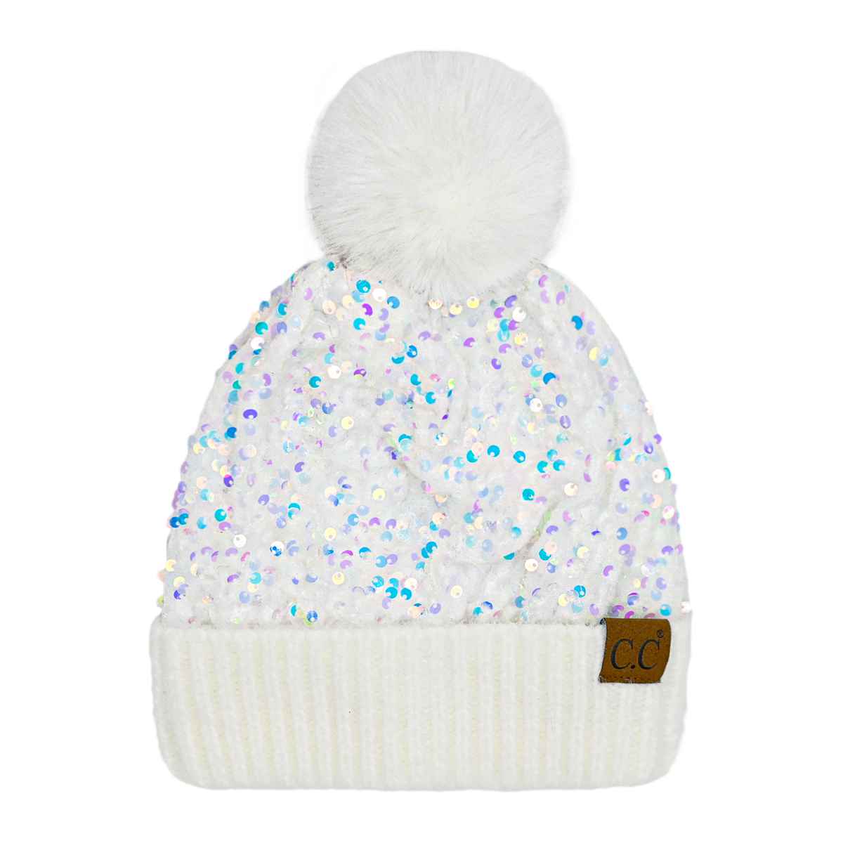 HTE0012 Scarlet Cluster Sequin Pom Beanie - MiMi Wholesale