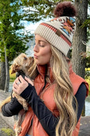 HTE0030 Penelope Southwest Pattern Pom Beanie - MiMi Wholesale