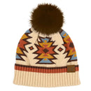 HTE0030 Penelope Southwest Pattern Pom Beanie - MiMi Wholesale