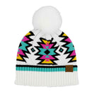 HTE0030 Penelope Southwest Pattern Pom Beanie - MiMi Wholesale