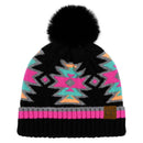 HTE0030 Penelope Southwest Pattern Pom Beanie - MiMi Wholesale