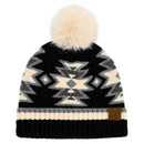 HTE0030 Penelope Southwest Pattern Pom Beanie - MiMi Wholesale