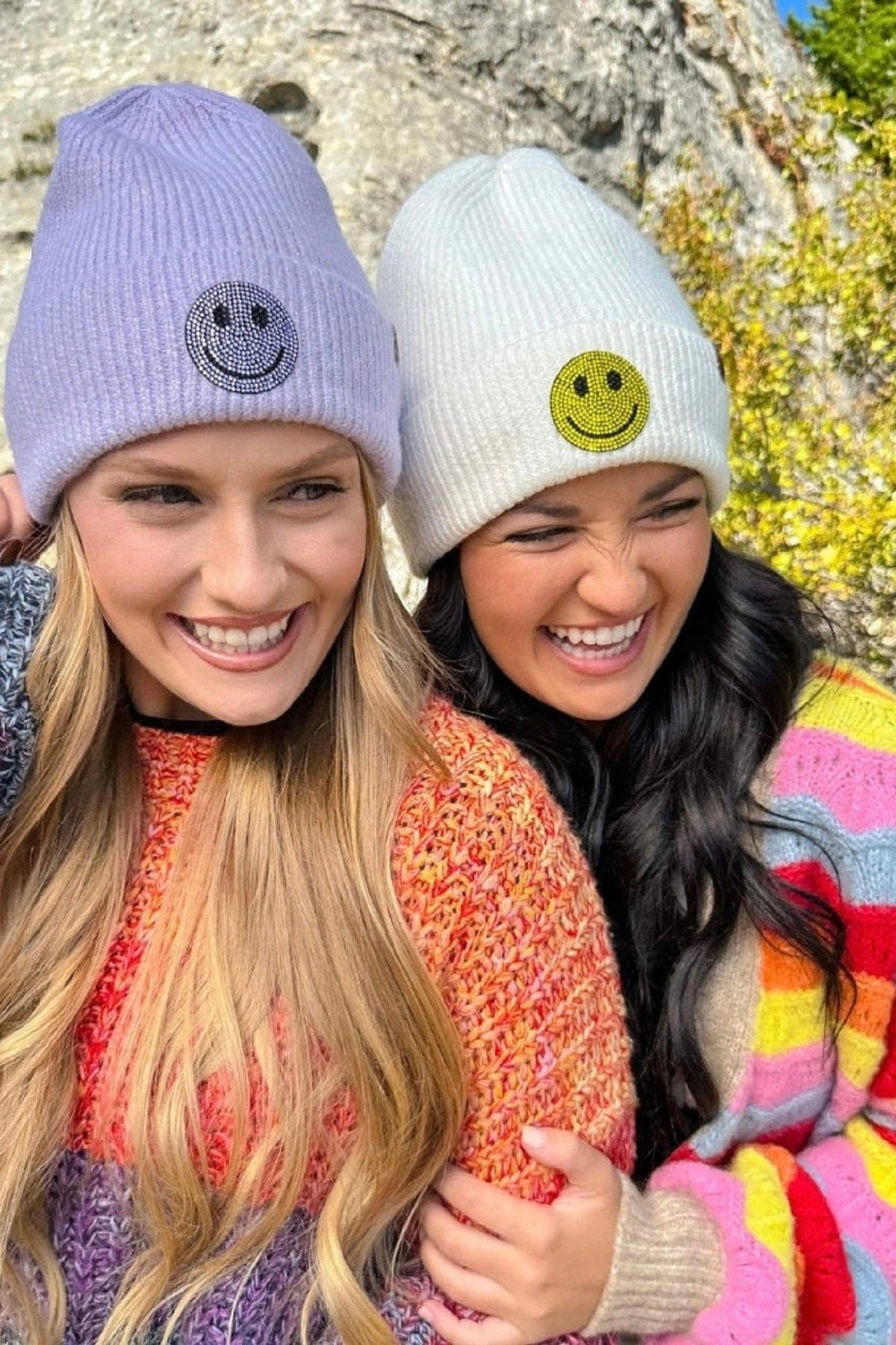 HTE0100 Layla Rhinestone Smiley Beanie - MiMi Wholesale