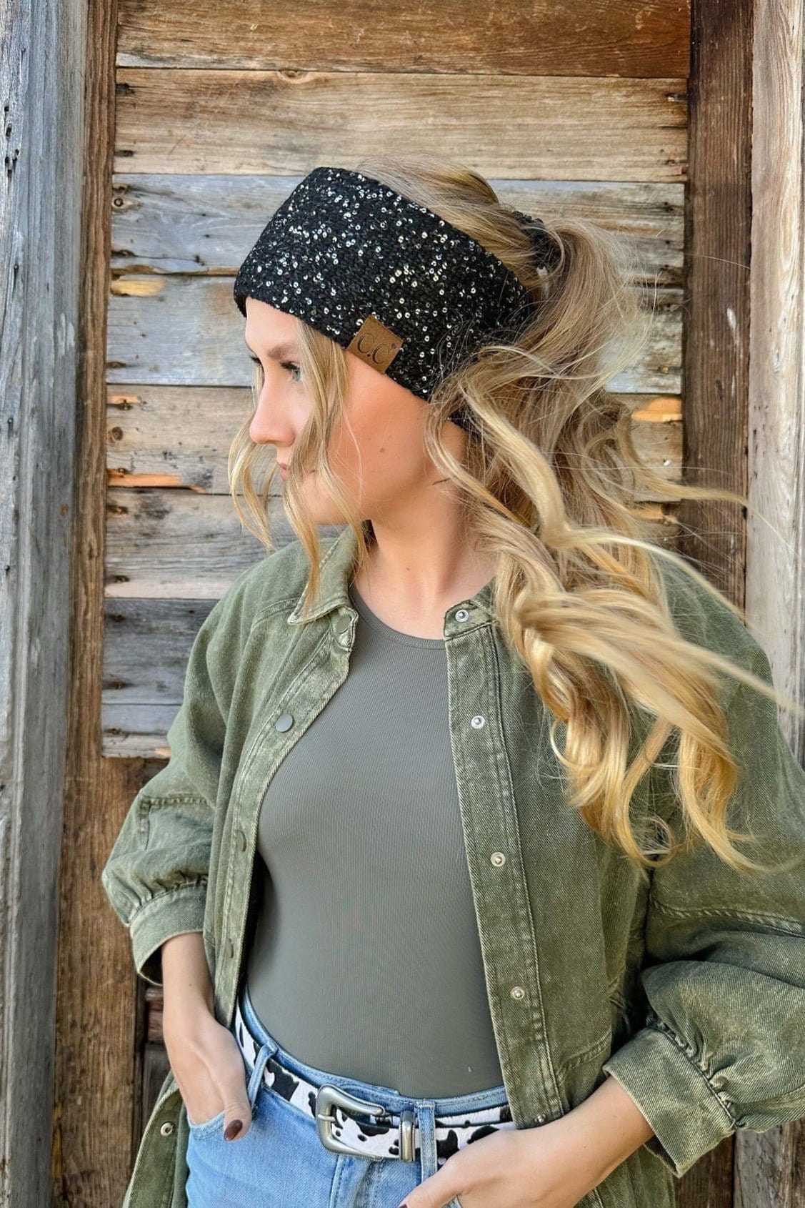 HWE0034 Michelle Fuzzy Lined Sequin Head Wrap - MiMi Wholesale