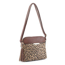 HY5314AL Leopard Front Pocket Dome Crossbody w/ Tassel - MiMi Wholesale