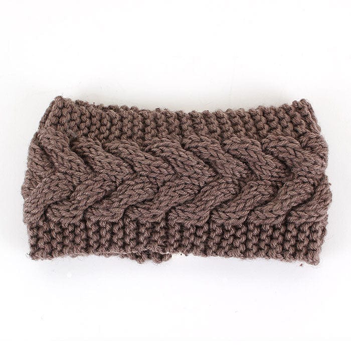HB16113 Cable Knit Headband with Cream Lace Trim Beige