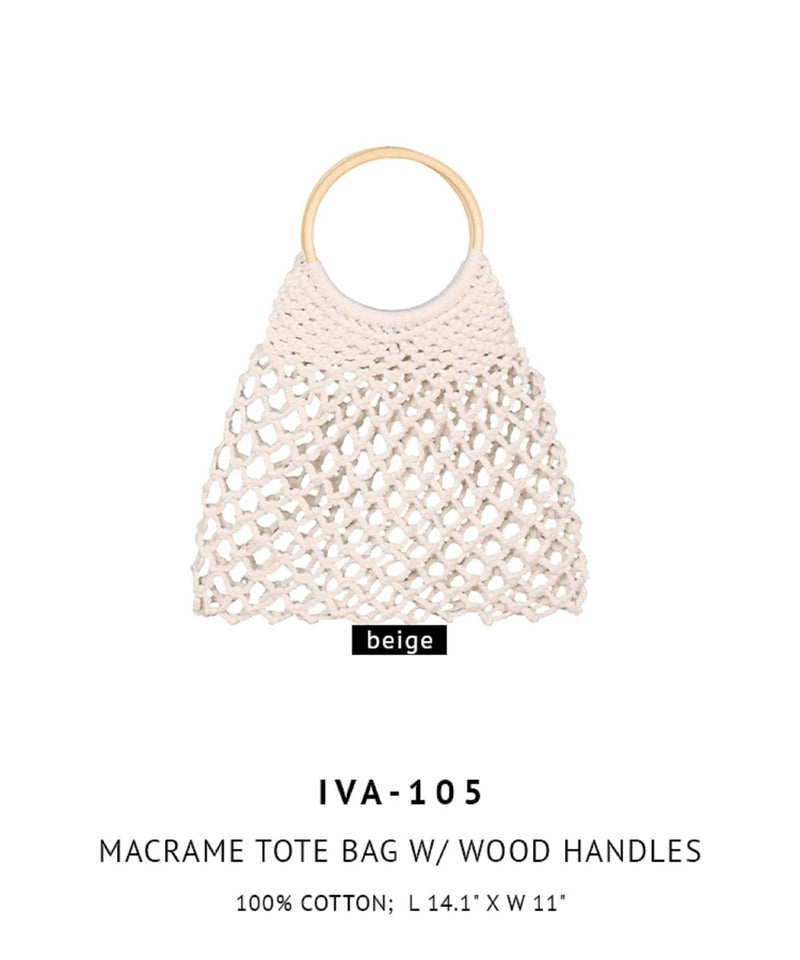 IVA105 Linda Macrame Crochet Tote Bag With Wooden Handles - MiMi Wholesale