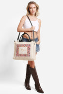 JBG210 Janine Patterned Straw Crossbody Tote - MiMi Wholesale