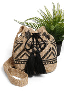 JBG211 Ariel Tribal Straw Crossbody Bucket Bag - MiMi Wholesale