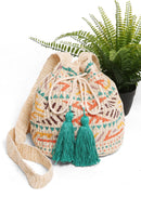 JBG211 Ariel Tribal Straw Crossbody Bucket Bag - MiMi Wholesale
