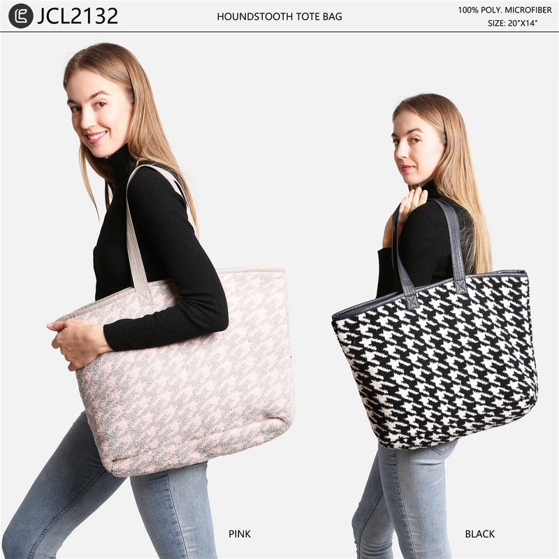 JCL2132 HOUNDSTOOTH Super Lux Microfiber Tote - MiMi Wholesale