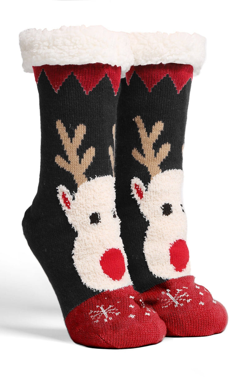 JCS201 6 Pcs Assorted Reindeer Sherpa Slipper Socks - MiMi Wholesale