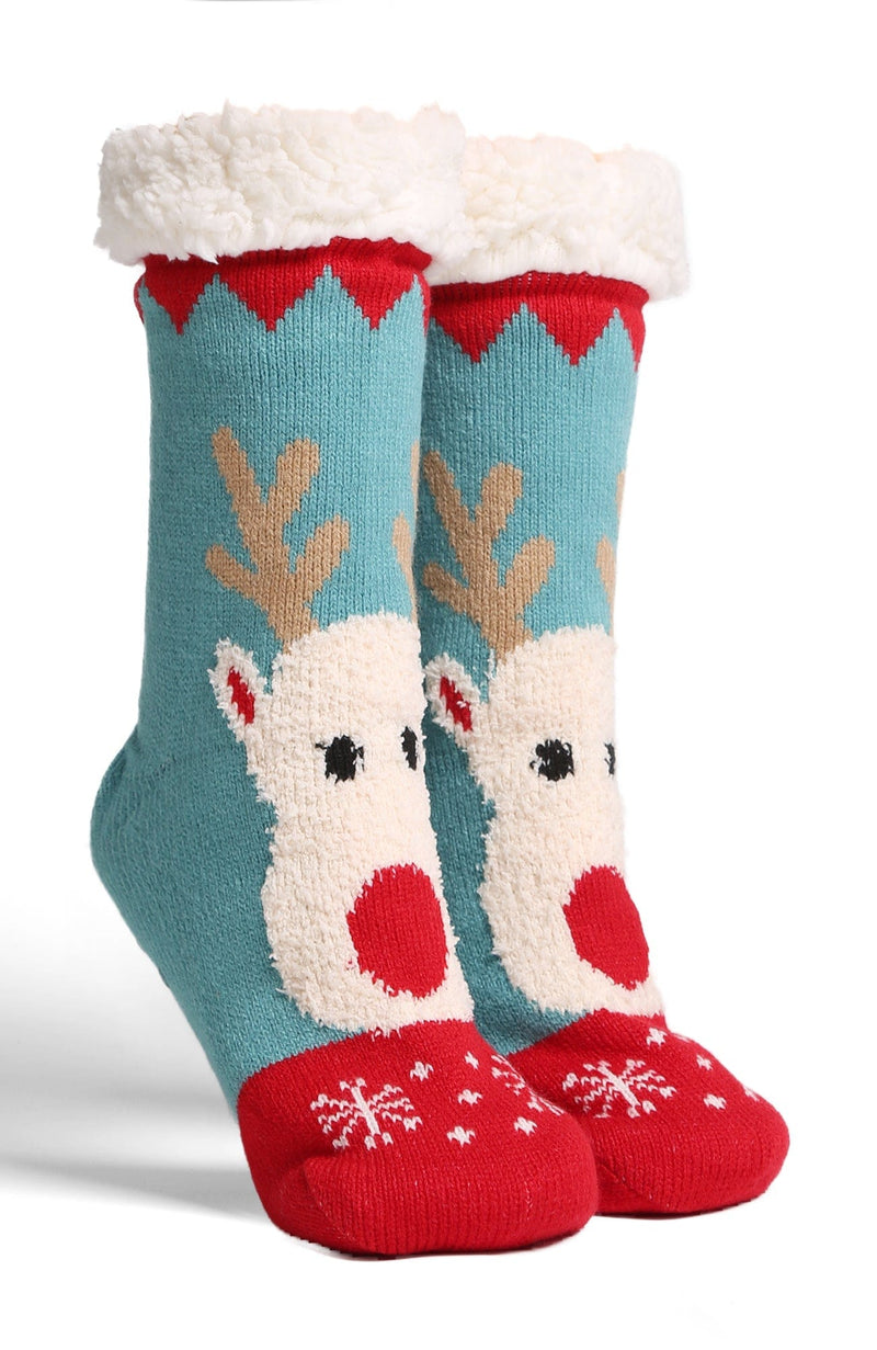 JCS201 6 Pcs Assorted Reindeer Sherpa Slipper Socks - MiMi Wholesale