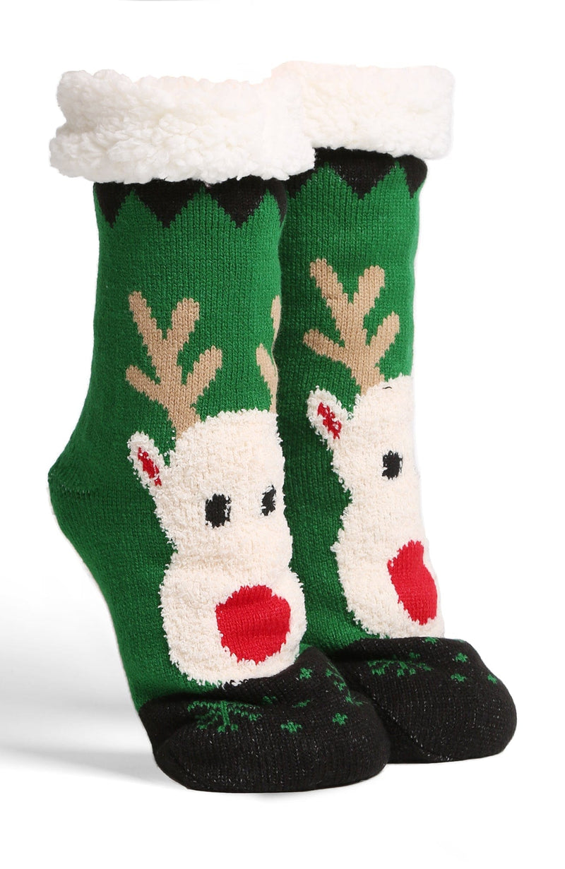 JCS201 6 Pcs Assorted Reindeer Sherpa Slipper Socks - MiMi Wholesale