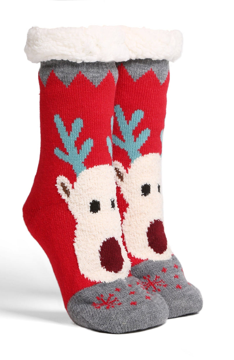 JCS201 6 Pcs Assorted Reindeer Sherpa Slipper Socks - MiMi Wholesale