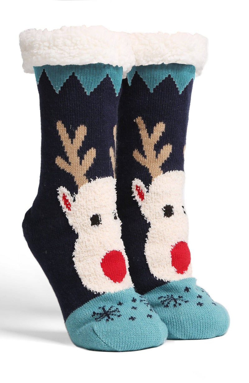 JCS201 6 Pcs Assorted Reindeer Sherpa Slipper Socks - MiMi Wholesale