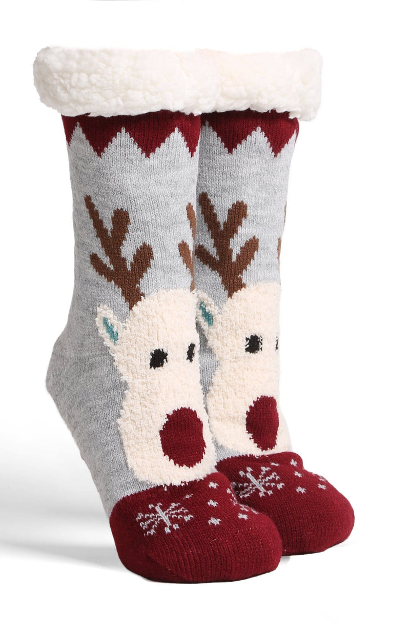 JCS201 6 Pcs Assorted Reindeer Sherpa Slipper Socks - MiMi Wholesale