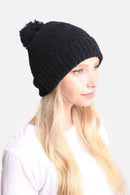 JH270 Solid Beanie with Pom-Pom - MiMi Wholesale