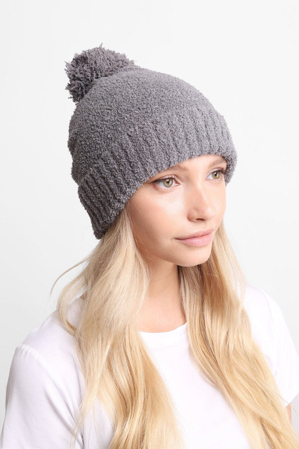 JH270 Solid Beanie with Pom-Pom - MiMi Wholesale