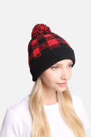 JH277 Buffalo Plaid Beanie With Pom-Pom - MiMi Wholesale