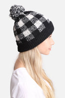 JH277 Buffalo Plaid Beanie With Pom-Pom - MiMi Wholesale