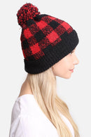 JH277 Buffalo Plaid Beanie With Pom-Pom - MiMi Wholesale