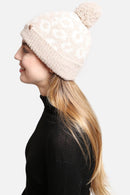 JH301 Super Lux Cuffed Pom Leopard Beanie - MiMi Wholesale