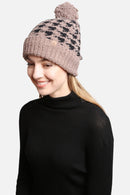 JH302 Houndstooth Super Lux Cuffed Pom-Pom Beanie - MiMi Wholesale