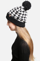 JH302 Houndstooth Super Lux Cuffed Pom-Pom Beanie - MiMi Wholesale