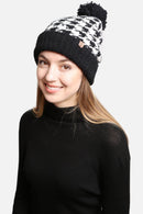 JH302 Houndstooth Super Lux Cuffed Pom-Pom Beanie - MiMi Wholesale