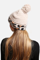 JH303 Leopard Cuffed Super Lux Lined Pom-Pom Beanie - MiMi Wholesale