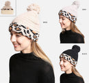 JH303 Leopard Cuffed Super Lux Lined Pom-Pom Beanie - MiMi Wholesale
