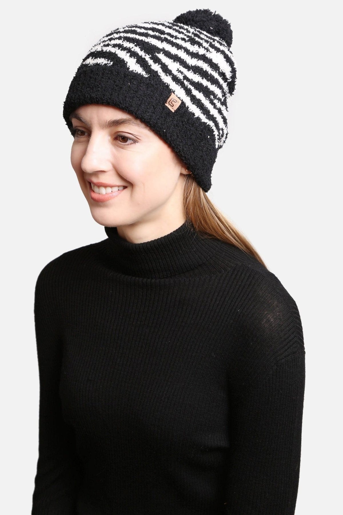 JH307 Super Lux Lined Pom-Pom Zebra Beanie - MiMi Wholesale