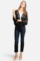 JP3018 Carla Floral Front Tie Up Crochet Wrap Top - MiMi Wholesale
