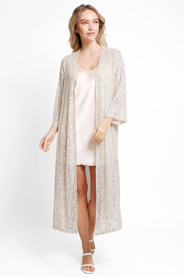 JP3521 Hannah Sequin Long Kimono cover up - MiMi Wholesale