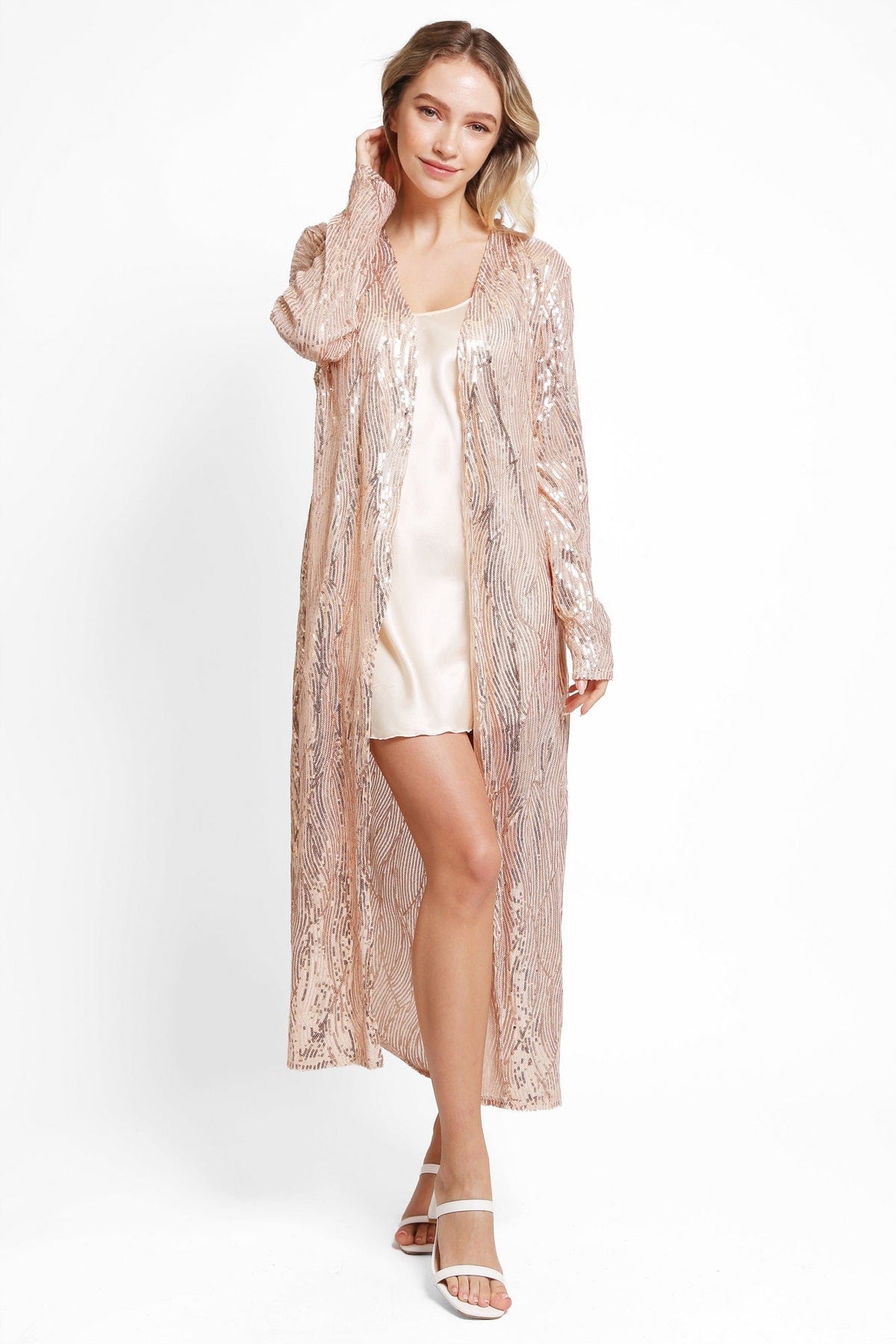 JP3522 Eliza Sequin Long Kimono - MiMi Wholesale